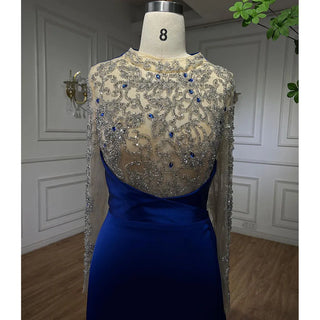 Blue Muslim Mermaid Luxury Evening Dress 2024 with Beaded Arabic Elegance - Ideal for Women's Wedding Party