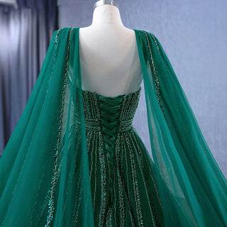 Emerald Elegance: Sleeveless Sequins Evening Party Gown with Shawl