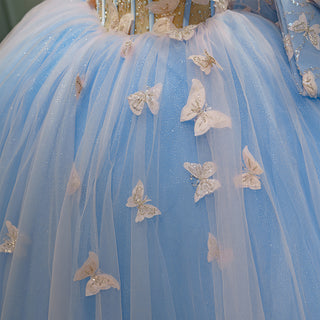 Dreamy Elegance: Royal Blue Sweetheart Dress with Butterfly Ball Gown and Back Bow