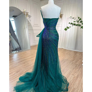 Dubai Glamour: 2024 Green Beaded Mermaid Evening Gown with High Split - Prom Dress for Women's Wedding Party