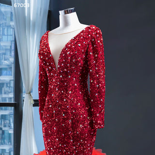 Glamour Infusion: Long Sleeve Sequin Red Mermaid Prom Dress