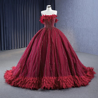 Feathered Fantasy: Classic Sleeveless Ball Gown with Sequin Embellishments