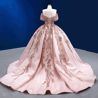 Regal Radiance: Princess Off-Shoulder Ball Gown with Heavy Sequins for Women's Evening Affairs