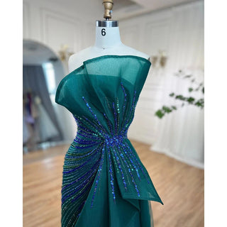 Dubai Glamour: 2024 Green Beaded Mermaid Evening Gown with High Split - Prom Dress for Women's Wedding Party