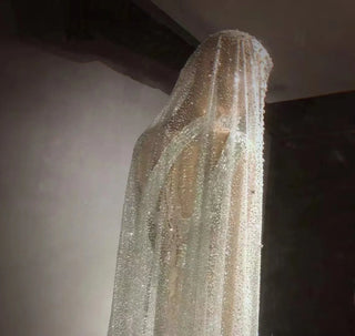 QUEENS DUBAI: Champagne Sparkle Mermaid - Glittery Slit Dress with Captivating Cape