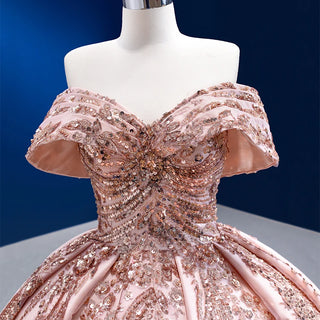 Regal Radiance: Princess Off-Shoulder Ball Gown with Heavy Sequins for Women's Evening Affairs