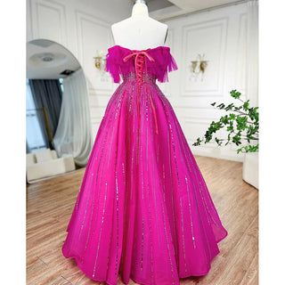 Fuchsia A-Line Graduation Evening Dress 2024 with Beaded Luxury - Ideal for Women's Party