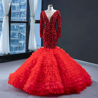 Glamour Infusion: Long Sleeve Sequin Red Mermaid Prom Dress