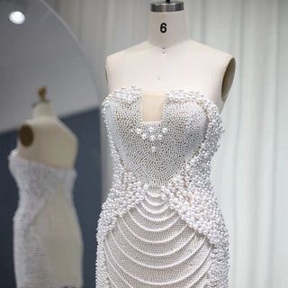 Opulent Allure: Luxury Slim Short Evening Party Gowns Adorned with Pearls