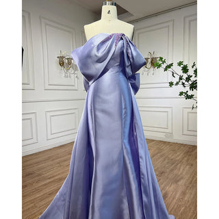 Lilac Elegant Mermaid Evening Dress 2024: Boat Neck, Beaded, Satin, Sexy - Ideal for Women's Party