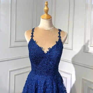 Navy Blue Mermaid Evening Dress 2024 with Elegant Spaghetti Straps, Backless Lace-Up Design - Ideal for Women's Party