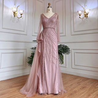 2024 Nude Mermaid Evening Gown: Sexy High Split, Beaded Detail, and Accompanying Skirt for Women's Wedding Celebrations