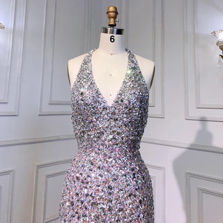 Amethyst Allure: Purple Mermaid Gown with Spaghetti Straps, Luxury Feathers, and Shiny Beads – 2024 Women’s Evening Elegance