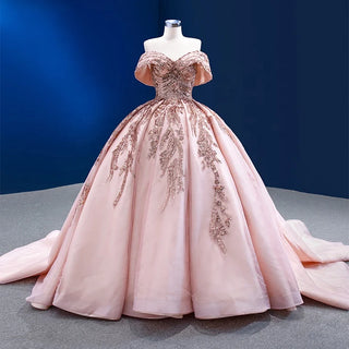 Regal Radiance: Princess Off-Shoulder Ball Gown with Heavy Sequins for Women's Evening Affairs