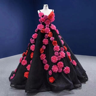 Enchanting Romance: Spaghetti Straps Flower Party Ball Evening Dress for Women