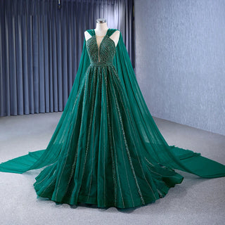 Emerald Elegance: Sleeveless Sequins Evening Party Gown with Shawl