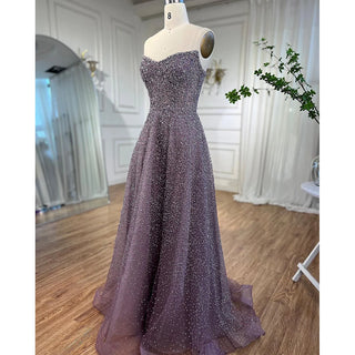 Ships in 1 to 3 Days - Arabic Luxury Purple Mermaid Evening Dress 2024 with Strapless Design, Beaded Elegance - Ideal for Women's Wedding Party