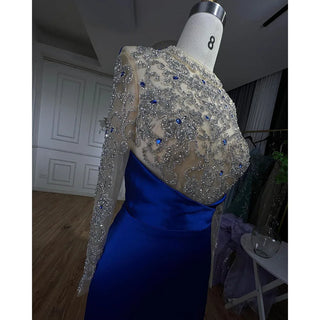 Blue Muslim Mermaid Luxury Evening Dress 2024 with Beaded Arabic Elegance - Ideal for Women's Wedding Party