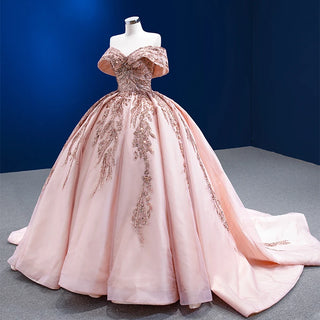 Regal Radiance: Princess Off-Shoulder Ball Gown with Heavy Sequins for Women's Evening Affairs