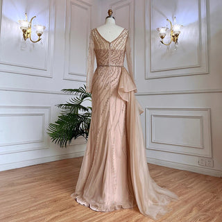 2024 Nude Mermaid Evening Gown: Sexy High Split, Beaded Detail, and Accompanying Skirt for Women's Wedding Celebrations