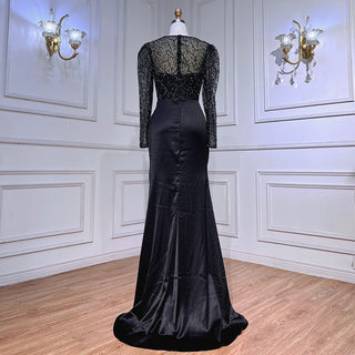 Black Muslim Mermaid Evening Dress 2024 with Luxury Beaded Satin - Ideal for Women's Wedding Party