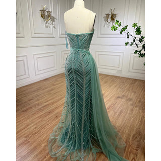 Arabic Turquoise Mermaid Evening Gown 2024: Sexy High Split, Beaded, for Women's Wedding Party