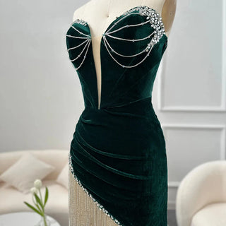 Enchanting Elegance: Sexy Green Velvet Asymmetric Formal Party Dresses