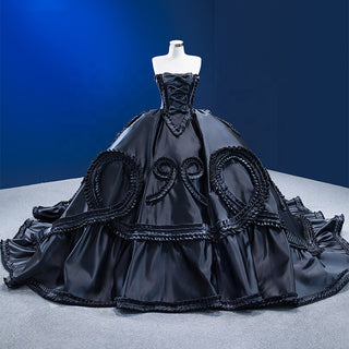 Elegance Embodied: Black Bow Sleeveless Satin Evening Ball Gown Dress