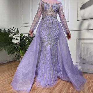 Nude Luxury Muslim Mermaid Evening Dress with Beaded Overskirt - Elegant Gown for Women's Party 2024