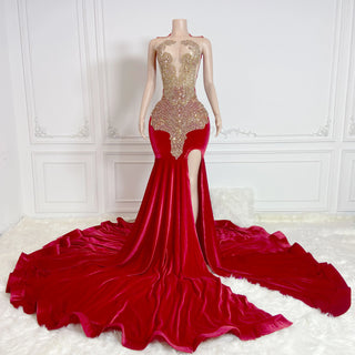 Regal Stunner Red Long Sleeve Corset Maxi Dress