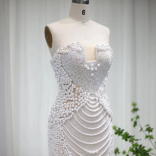 Opulent Allure: Luxury Slim Short Evening Party Gowns Adorned with Pearls