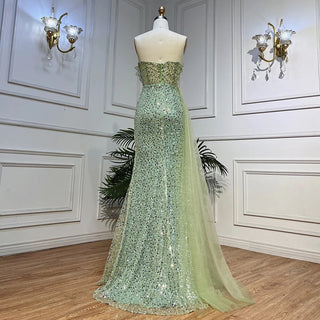 2024 Turquoise Mermaid Evening Gown: Sexy Strapless Design with Skirt Lace and Luxurious Beading for Women's Party Elegance