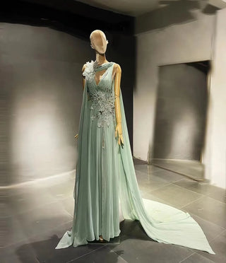 QUEENS DUBAI: Mint Green Chic - Chiffon Costume Show Fashion Show Evening Dress