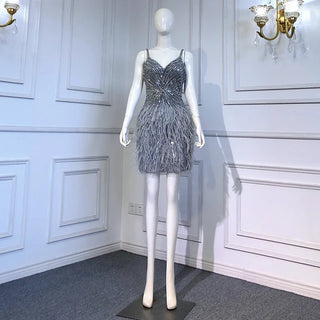 Grey Sleeveless Mermaid Cocktail Dress 2024 with Sexy Beaded Feathers - Ideal for Women's Party