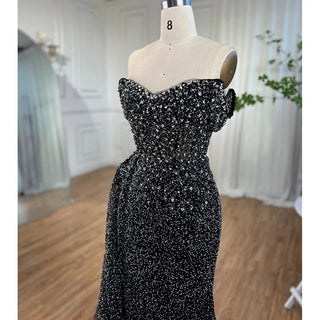 Black Mermaid Evening Dress 2024 with Sexy High Split, Crystal Beaded Luxury - Ideal for Women's Wedding Party