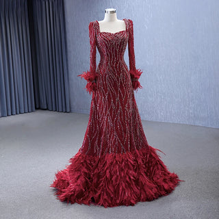 Retro Radiance: Stylish Vintage Red Square Collar Mermaid Evening Dress