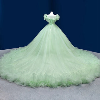 Opulent Elegance: Luxury Green Lace Ball Quinceañera Dress for Women