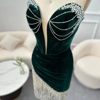 Enchanting Elegance: Sexy Green Velvet Asymmetric Formal Party Dresses