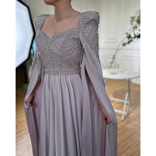 Pink Muslim Elegant Mermaid Cape Sleeves Evening Dresses Tassel Beaded Gowns 2024 For Women Wedding Party