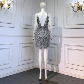 Grey Sleeveless Mermaid Cocktail Dress 2024 with Sexy Beaded Feathers - Ideal for Women's Party