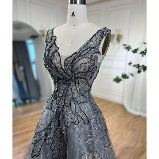 Grey A-Line Evening Dress 2024 with Beaded Luxury - Ideal for Women's Wedding Party