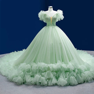 Opulent Elegance: Luxury Green Lace Ball Quinceañera Dress for Women