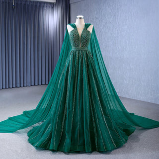 Emerald Elegance: Sleeveless Sequins Evening Party Gown with Shawl