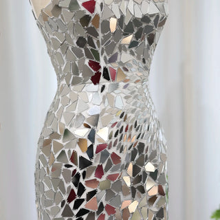 Sultry Silver Radiance: Sexy Sleeveless Shiny Party Dress for Women's Formal Elegance