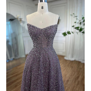 Ships in 1 to 3 Days - Arabic Luxury Purple Mermaid Evening Dress 2024 with Strapless Design, Beaded Elegance - Ideal for Women's Wedding Party