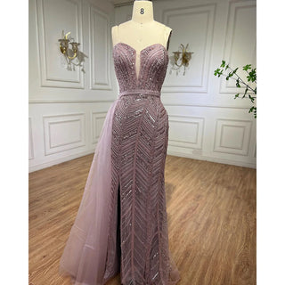 Arabic Turquoise Mermaid Evening Gown 2024: Sexy High Split, Beaded, for Women's Wedding Party