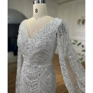 White Luxury Pearls Beaded Mermaid Evening Dress 2024 with Cape Sleeves - Ideal for Women's Wedding Party