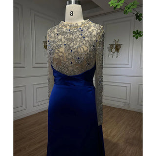 Blue Muslim Mermaid Luxury Evening Dress 2024 with Beaded Arabic Elegance - Ideal for Women's Wedding Party