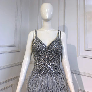 Grey Sleeveless Mermaid Cocktail Dress 2024 with Sexy Beaded Feathers - Ideal for Women's Party