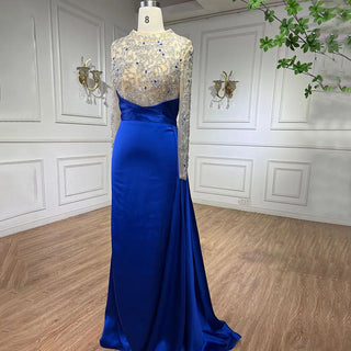 Blue Muslim Mermaid Luxury Evening Dress 2024 with Beaded Arabic Elegance - Ideal for Women's Wedding Party